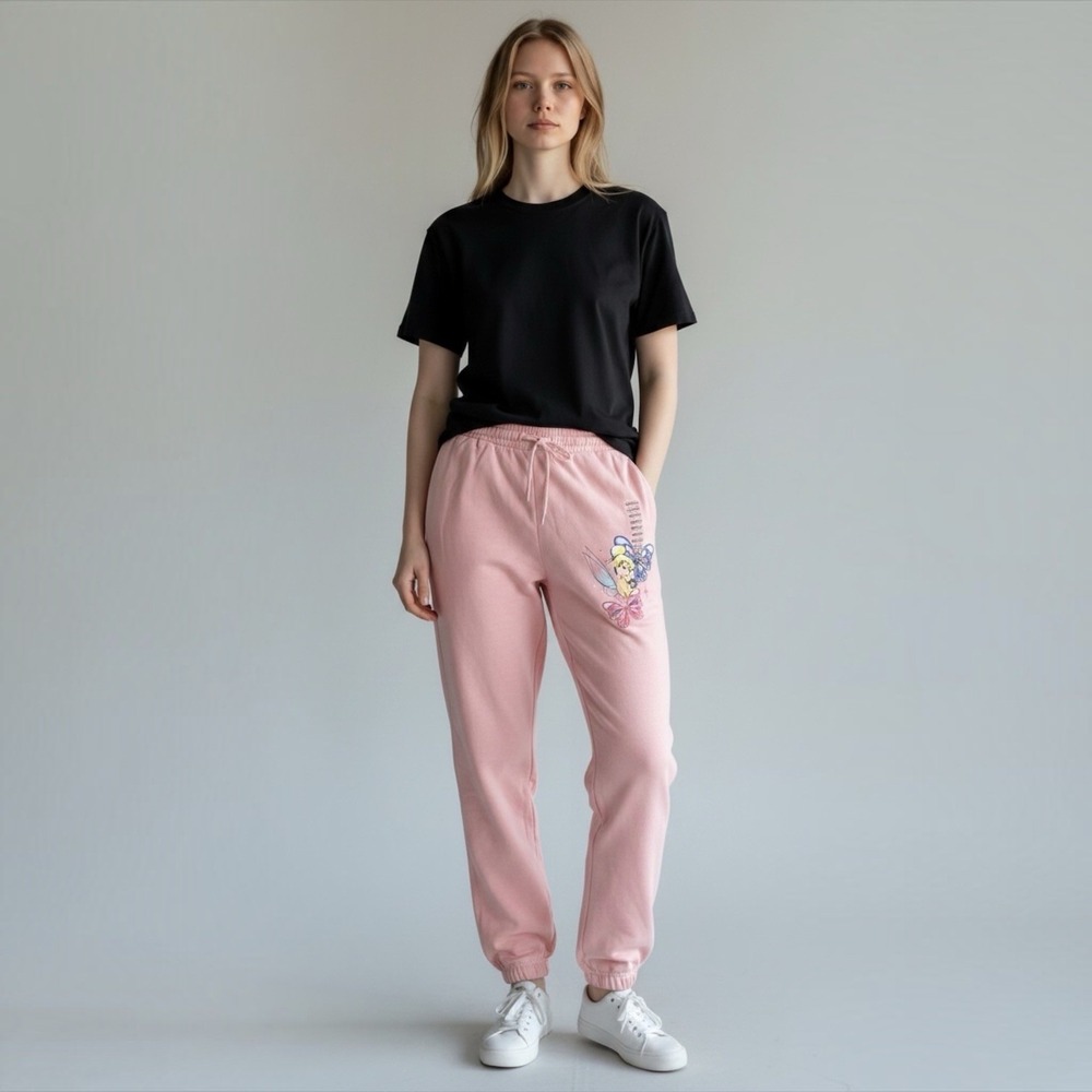 Disney Tinkerbell Jogger Sweatpants Medium Pink Strawberry Cream Y2K McBling